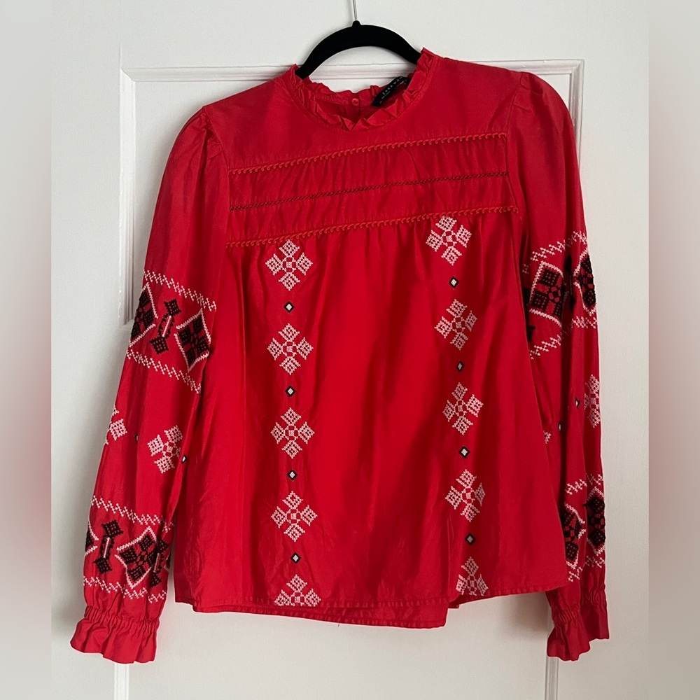Zara Red Patterned Blouse